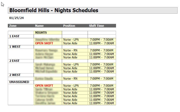 WorkSync Night Shifts Only Report Parameters